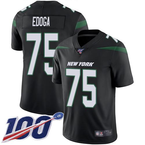 New York Jets Limited Black Men Chuma Edoga Alternate Jersey NFL Football #75 100th Season Vapor Untouchable